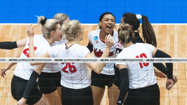 2021 Volleyball vs. Illinois NCAA Austin regional celebration